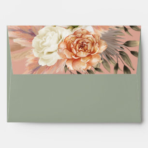 Sage Green and Peach Floral Wedding Envelope