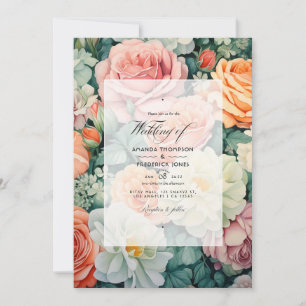 Sage Green and Peach Floral Wedding Invitation