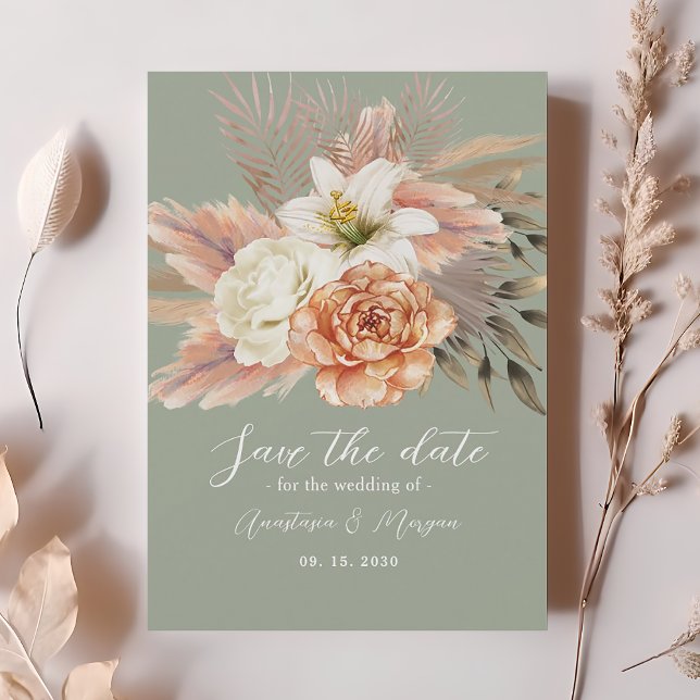Sage Green and Peach Floral Wedding Save The Date (Creator Uploaded)