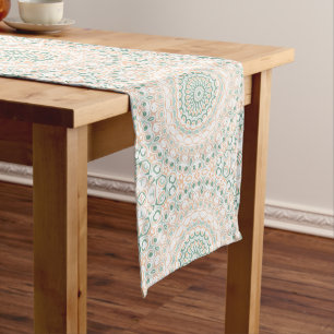 Sage Green and Peach Mandala Pattern Medium Table Runner