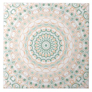 Sage Green and Peach Mandala Pattern Tile