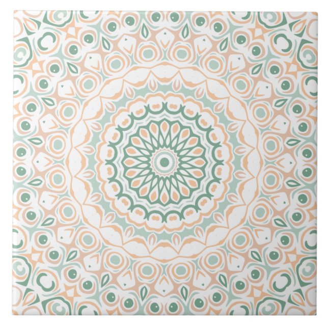 Sage Green and Peach Mandala Pattern Tile (Front)