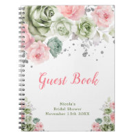Sage Green and Pink Floral Bridal Guest Book