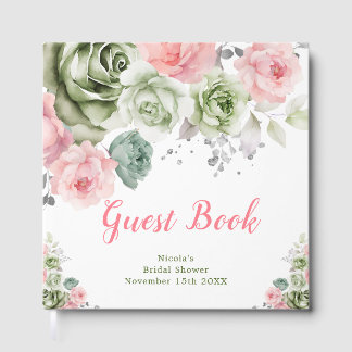 Sage Green and Pink Floral Bridal Shower Guest Book