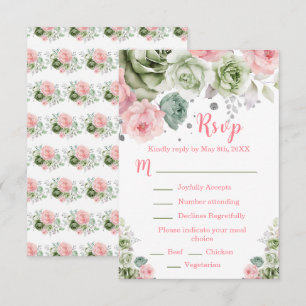 Sage Green and Pink Floral Sweet Sixteen RSVP Card