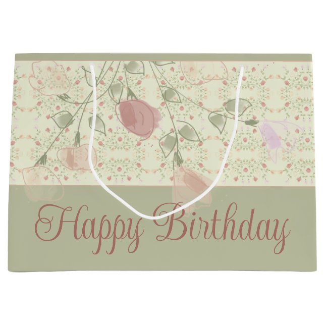 Sage Green And Pink Large Gift Bag (Front)