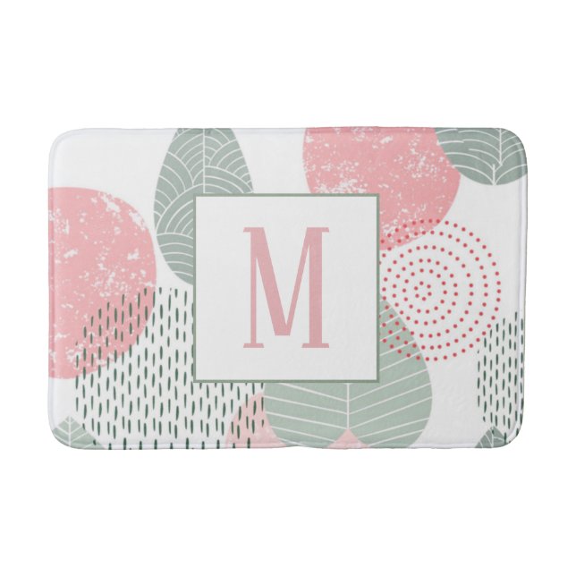 Sage Green and Pink Morandi Plant Custom Bath Mat (Front)