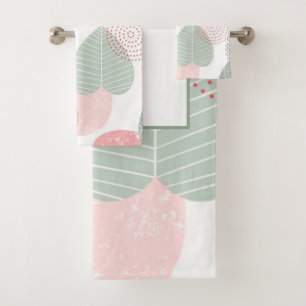 Sage Green and Pink Morandi Plant Custom Bath Towel Set