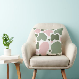 Sage Green and Pink Playful Cow Print Cushion