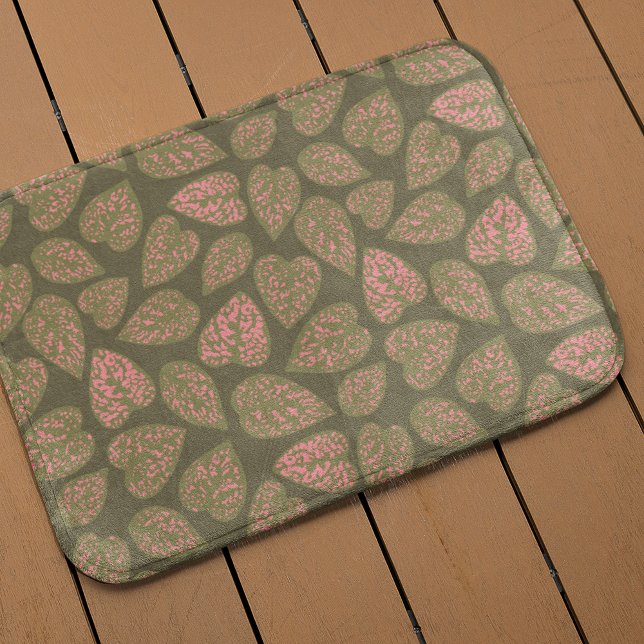 Sage Green and Pink Polka Dot Plant Leaves Bath Mat (Creator Uploaded)
