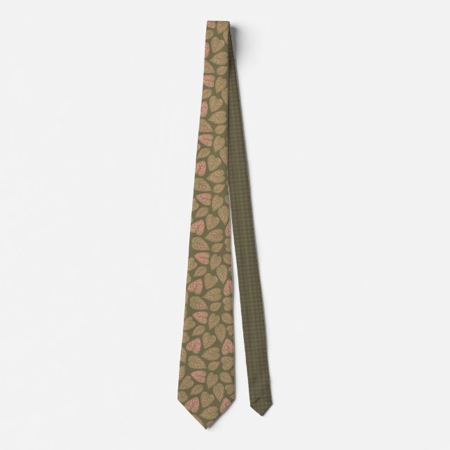 Sage Green and Pink Polka Dot Plant Leaves Tie (Front)