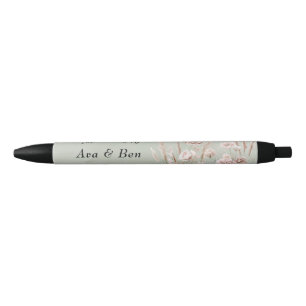 Sage Green and Pink Wildflowers Wedding Black Ink Pen