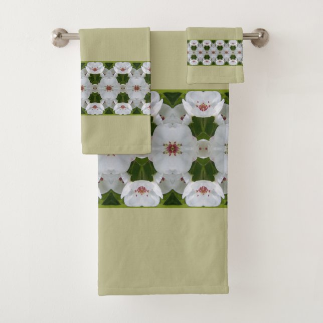 Sage Green And Pink With White Floral Bath Towel Set (Insitu)