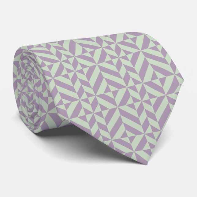 Sage Green and Plum Geometric Deco Cube Tie (Rolled)