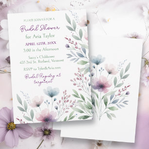 Sage Green and Plum Purple Botanical Bridal Shower Invitation