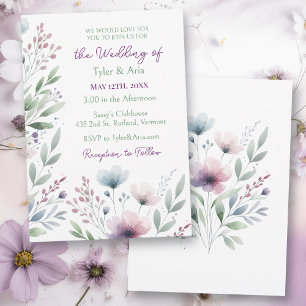 Sage Green and Plum Purple Botanical Wedding Invitation