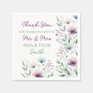 Sage Green and Plum Purple Botanical Wedding Napkin