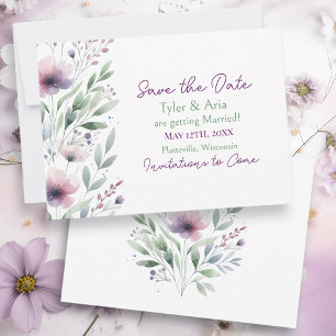 Sage Green and Plum Purple Botanical Wedding Save The Date
