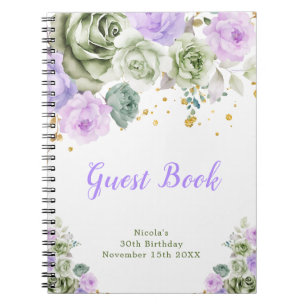 Sage Green and Purple Floral Birthday Guest Book