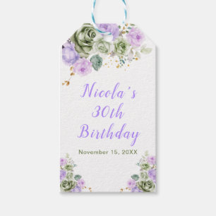 Sage Green and Purple Floral Birthday Party Gift Tags