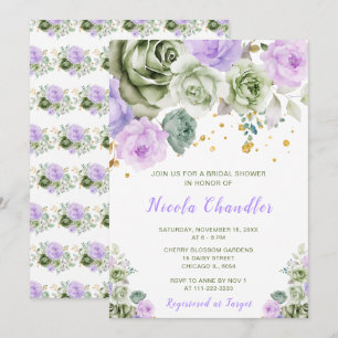 Sage Green and Purple Floral Bridal Shower Invitation
