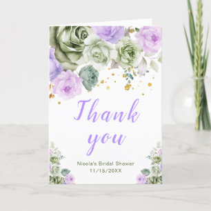 Sage Green and Purple Floral Bridal Shower Thank You Card