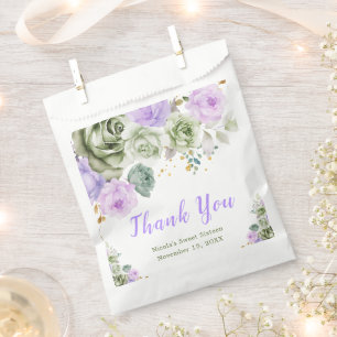 Sage Green and Purple Floral Sweet Sixteen Favour Bags