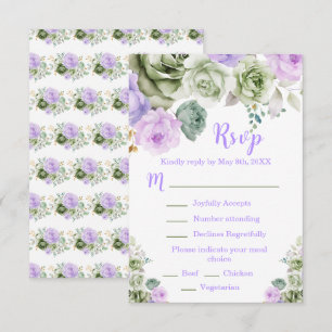 Sage Green and Purple Floral Sweet Sixteen RSVP Card
