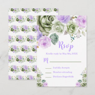 Sage Green and Purple Floral Sweet Sixteen RSVP Card
