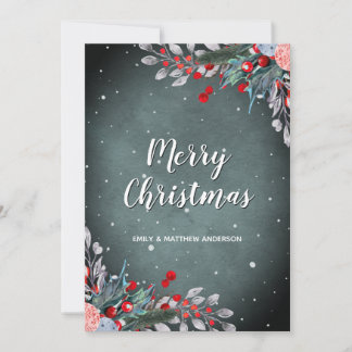 Sage Green and Red Winter Foliage Holiday Greeting Card