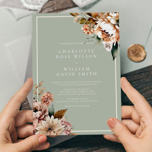 Sage Green and Rose Gold Elegant Flowers Wedding Invitation