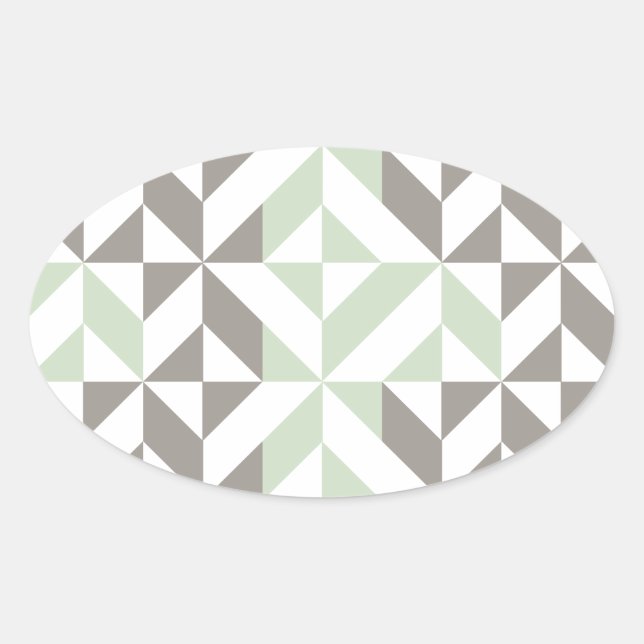 Sage Green and Silver Geometric Deco Cube Pattern Oval Sticker (Front)