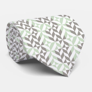 Sage Green and Silver Geometric Deco Cube Pattern Tie