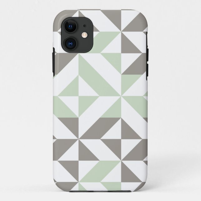 Sage Green and Silver Geometric ZigZag Case-Mate iPhone Case (Back)