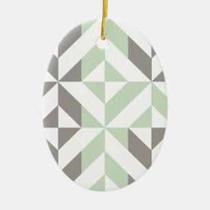 Sage Green and Silver Geometric ZigZag Ceramic Tree Decoration