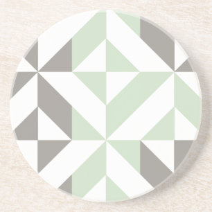 Sage Green and Silver Geometric ZigZag Coaster