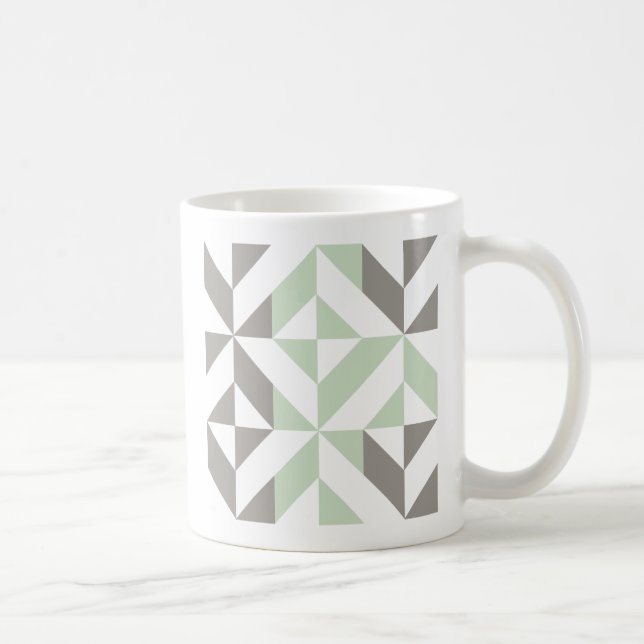 Sage Green and Silver Geometric ZigZag Coffee Mug (Right)