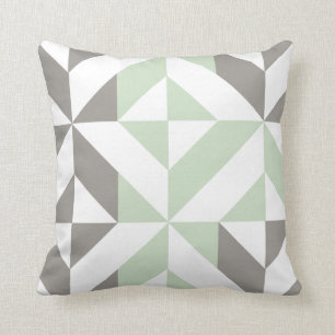 Sage Green and Silver Geometric ZigZag Cushion