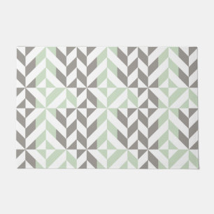 Sage Green and Silver Geometric ZigZag Doormat