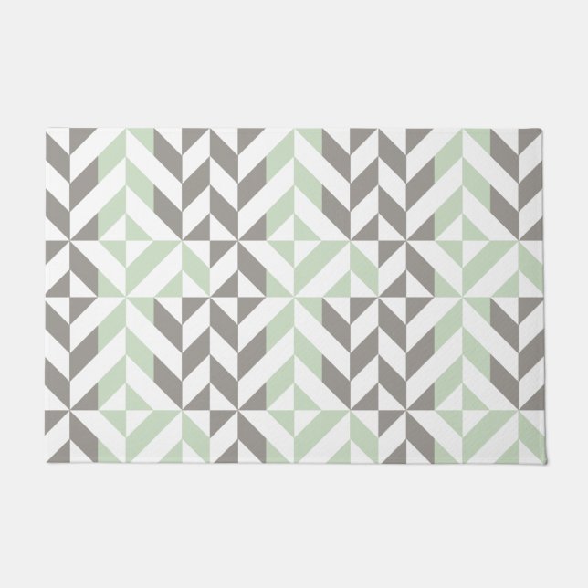 Sage Green and Silver Geometric ZigZag Doormat (Front)
