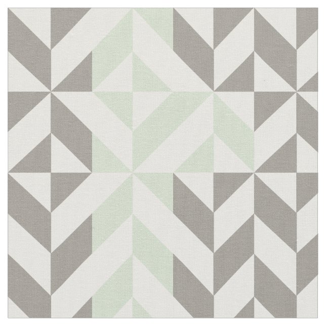 Sage Green and Silver Geometric ZigZag Fabric (Close Up)