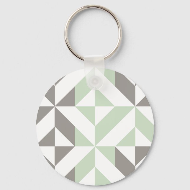 Sage Green and Silver Geometric ZigZag Key Ring (Front)