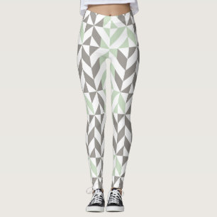 Sage Green and Silver Geometric ZigZag Leggings