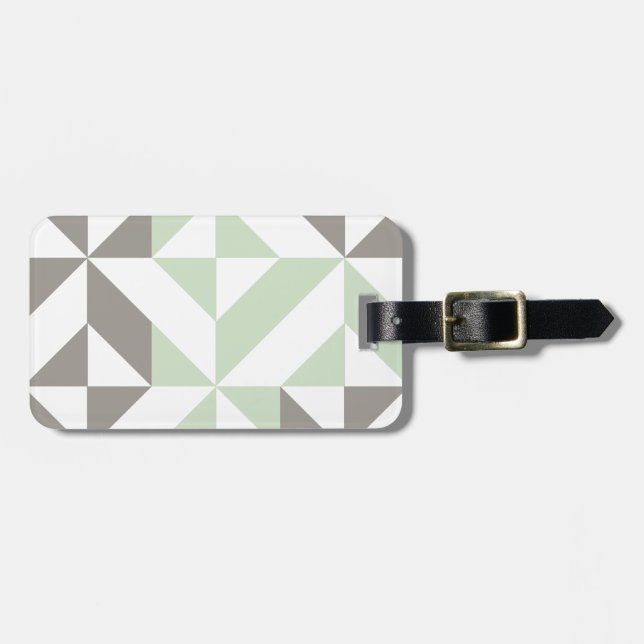 Sage Green and Silver Geometric ZigZag Luggage Tag (Front Horizontal)
