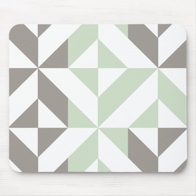 Sage Green and Silver Geometric ZigZag Mouse Mat (Front)