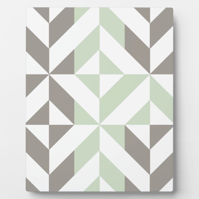 Sage Green and Silver Geometric ZigZag Plaque (Front)