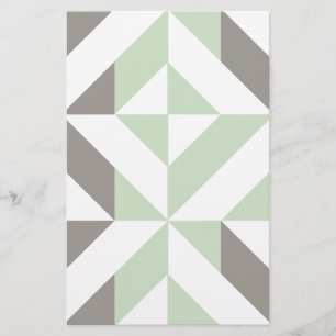 Sage Green and Silver Geometric ZigZag Stationery