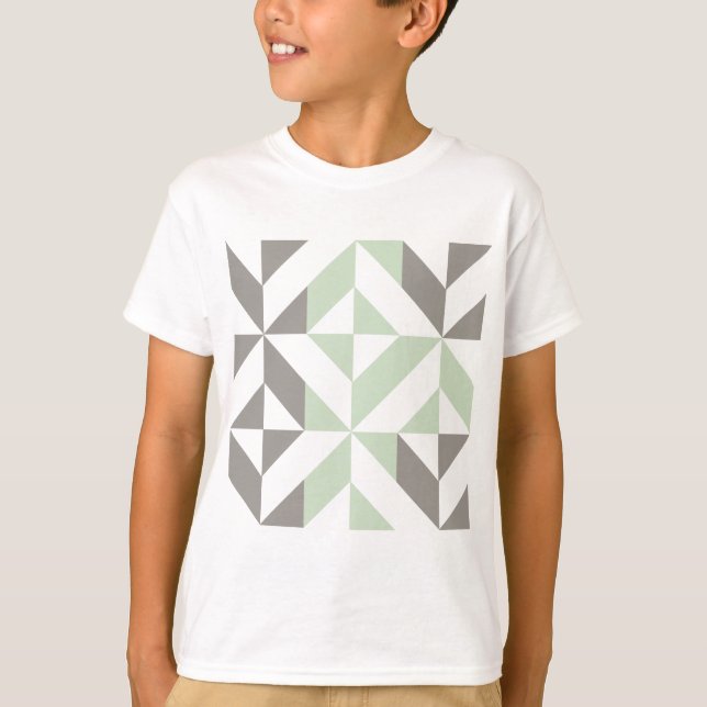 Sage Green and Silver Geometric ZigZag T-Shirt (Front)