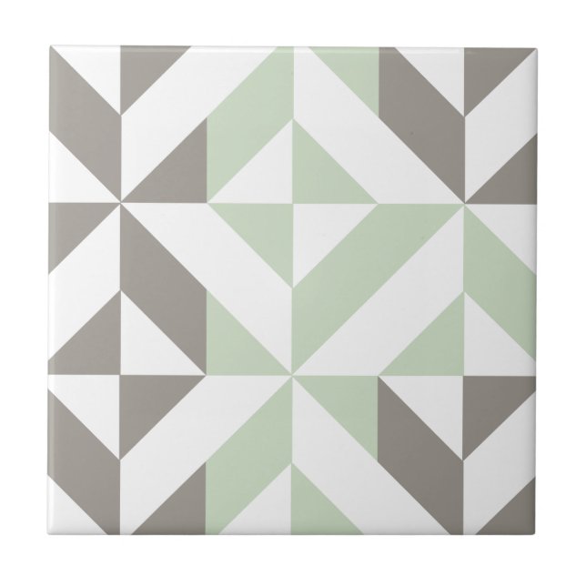 Sage Green and Silver Geometric ZigZag Tile (Front)