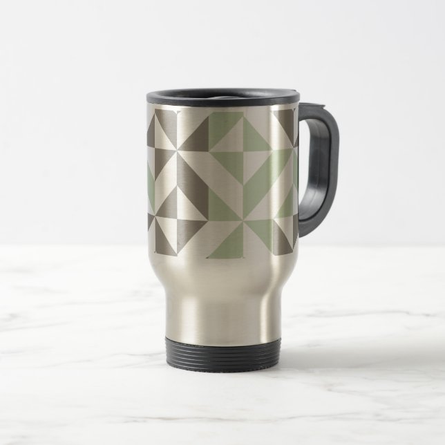 Sage Green and Silver Geometric ZigZag Travel Mug (Front Right)
